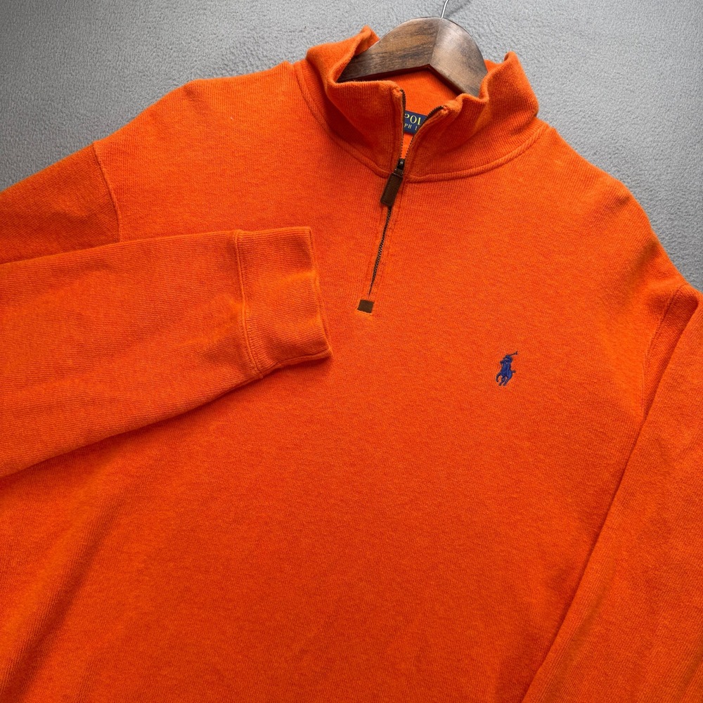 Polo Ralph Lauren Quarter Zip Pullover Sweater Mens XL Orange Cotton Knit Pony